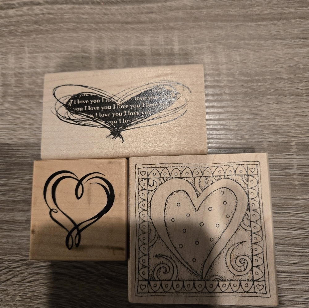 NEW!Heart Design Misc.Wooden Stamps Set of 3
